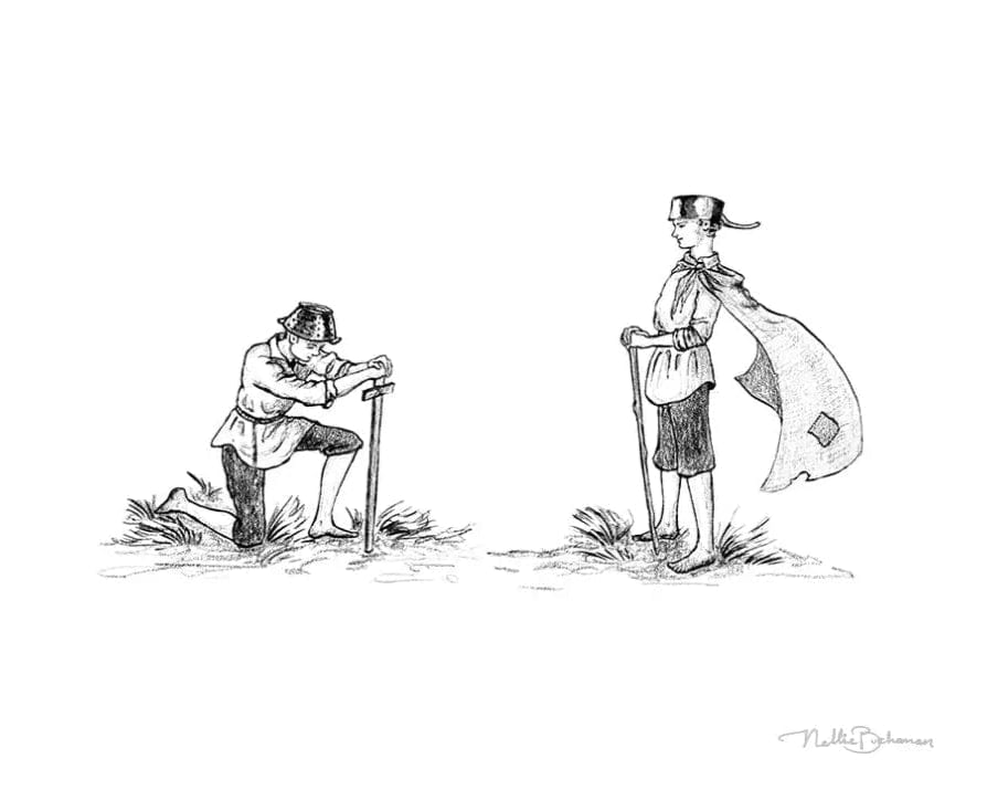 two boys pretend to be Vikings